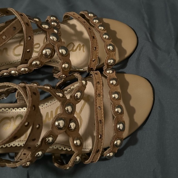 Sam Edelman Dustee Studded Suede Gladiator Sandals Nude Strappy Boho Casual 7.5 - Picture 4 of 9
